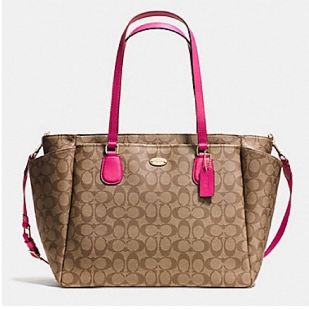 Coach Authentic Diaper Bag Brown With Pink Handles Mint - Picture 4 of 9